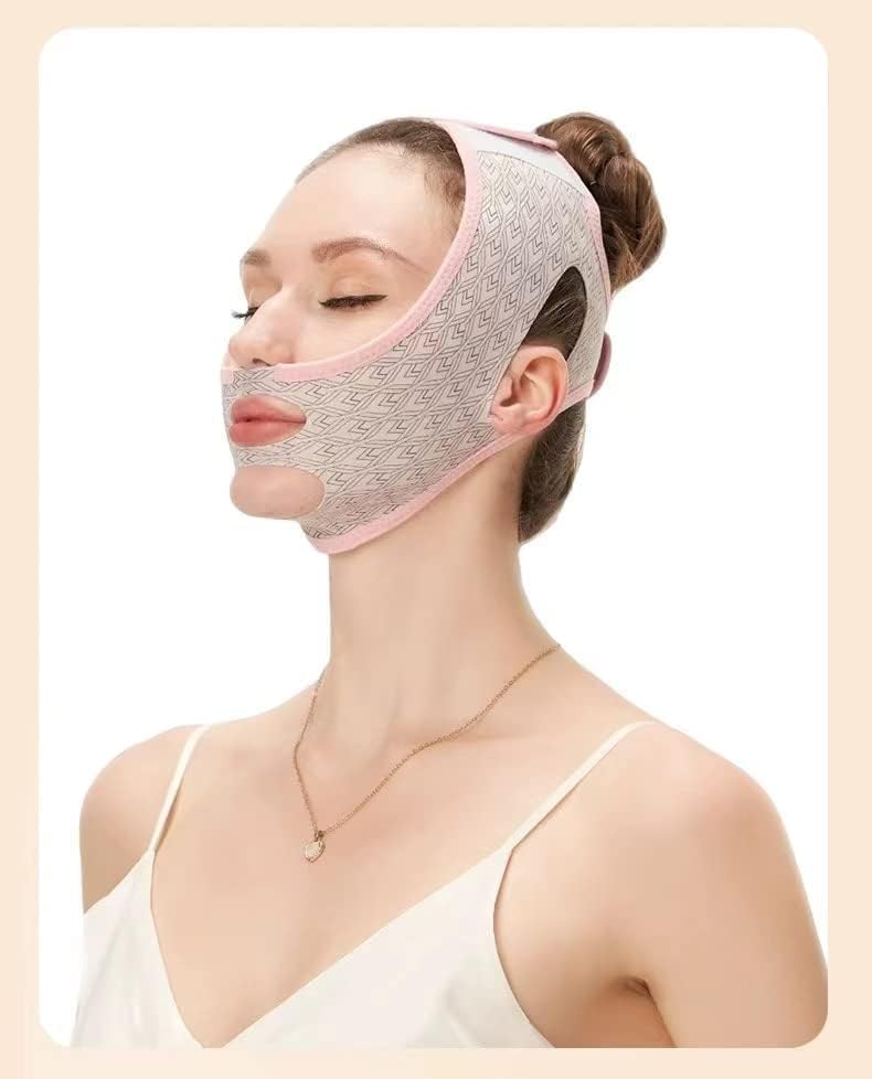 Beauty Face Contouring Sleeping Mask Chin,Reusable V Line Lifting Mask,V Line Facial Masks,Face Strap Mask Band,Chin Up Vizor Faces (Pink)