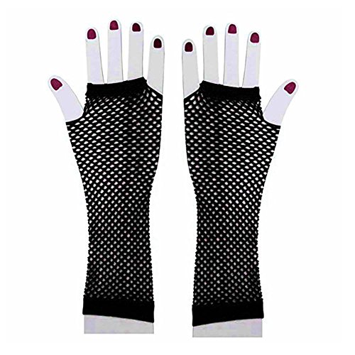 BAOBAO 1980s Women Dance Party Costume Accessory Long Fishnet Mesh Fingerless Gloves