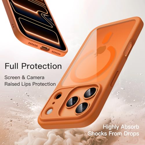 JETech Magnetic Case for iPhone 17 Pro Max 6.9-Inch Compatible with MagSafe, Shockproof Phone Bumper Cover, Solid Color Matte TPU Frame, Anti-Scratch Clear Back (Orange)