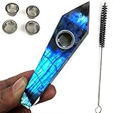 Natural Labradorite Crystal Tube with with 5pcs Screen Filters and 1 Brush