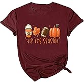 SUEOSU Fall T-Shirt for Women Halloween Pumpkin Shirt Thanksgiving Family Funny Turkey Graphic Shirts Casual Autumn Tee Tops.