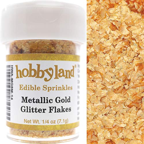 Hobbyland Edible Sprinkles (Metallic Gold Edible Glitter Flakes, 1/4 oz