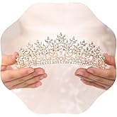 JWICOS Gold Crystal Pearl Tiara Crown for Women Princess Rhinestone Crown Headband for Brides Bridal Wedding Hair Accessories for Brides and Bridesmaid (Gold)
