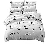 LemonTree Kids Panda Bedding Set - Child Soft Gray Comforter Cover - Cartoon White and Black Panda Pattern,Hypoallergenic,Microfiber,1 Duvet Cover+2 Pillowcases JUST Cover (Full/Queen, 03 Panda)