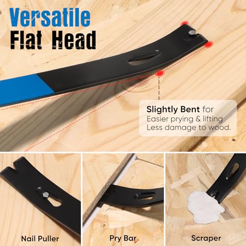 SHALL Set of 4 Flat Levers 15" 10" 7.5" 5.5" Heavy Duty Pry Bar and Mini Nail Puller Utility Claw Bar Bar Bar