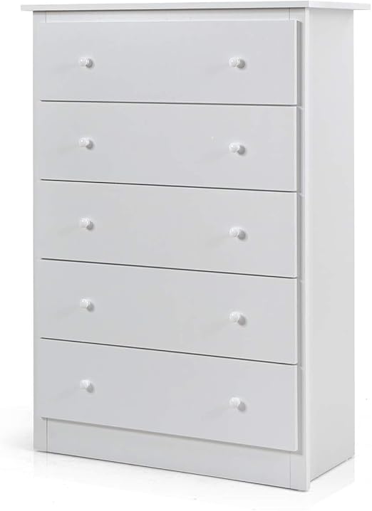 Amazon Com Giantex 5 Drawer Chest Storage Dresser Wooden Clothes Organizer Bedroom Hallway Entryway Furniture Large Storage Cabinet White Kitchen Dining