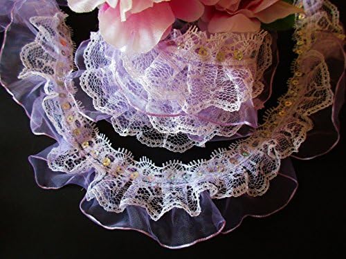 2" Wide Light Purple Sequin Double Layer Ruffled Lace Ruffle Trimming Gingham Elastic Trim Ruffle Ribbons DIY Decorating 1 Yard