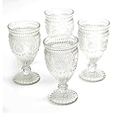 The Pioneer Woman Adeline Embossed 12-Ounce Footed Glass Goblets, Set of 4 (Clear)