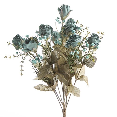 Factory Direct Craft Artificial Dried Teal Antique Rose Bush for Home Decor, Crafting and Displaying