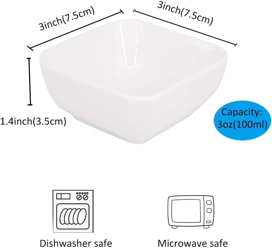 YBCPACK Square Ceramic Dipping Bowls, 3oz, Set of 6, Durable and Long-Lasting, Small Soy Sauce Dish Perfect for Dips Snacks - Image 3
