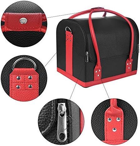 XEDUO Nail Beauty Case, 3 Layer Makeup Train Case Organizer Bag with Shoulder Strap Adjustable Divider