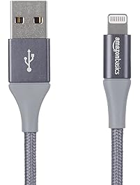 AmazonBasics Double Braided Nylon USB A to Lightning Compatible Cable, Advanced Collection - Apple Mfi Certified Dark Grey 6-Foot (1.8 Meters)