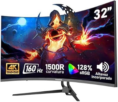 Monitor Ordenador Curvo 32 Pulgadas 4K Ultra HD 1500R, Pantalla Gaming 160Hz, 1ms, AdaptiveSync, 128% sRGB, Altavoces Integrados, HDMI 2.1, DisplayPort, Compatible con Montaje en Pared -Negro