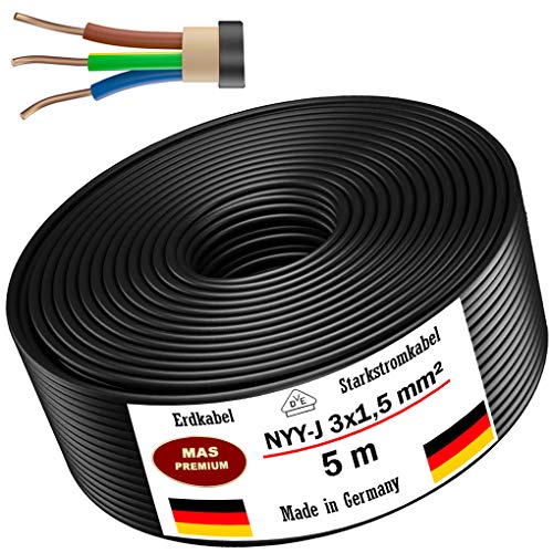 Erdkabel Stromkabel 5m, 10m, 20m, 25m, 50m oder 100m NYY-J 3x1,5 mm² Elektrokabel Ring zur Verlegung im Freien, Erdreich…