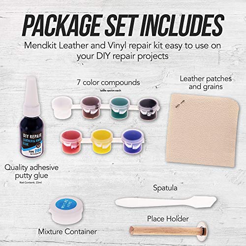 MendKit Leather and Vinyl Repair Kit for Smaller Repairs Adhesive Putty Filler Glue, Patch