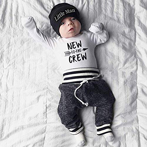 WEXCV Babykleding jongens outfit 3 stuks lange mouwen alfabet print rompers top + broek + hoed kleding set herfst winter… - Image 4
