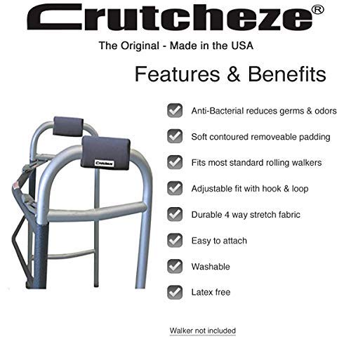 Crutcheze Carbon Grey Walker Padded Hand Grip Covers Made in USA Moisture Wicking, Antibacterial, Comfort, Fashion, Washable Orthopedic Products Accessories - Thumbnail 2