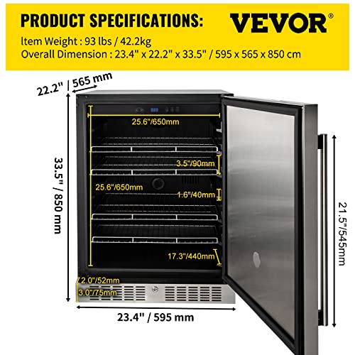 VEVOR 24'' Builtin Beverage Cooler, 5.3 cu.ft. Stainless Steel