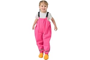 YIQAUMA Boys Girls Rain Pants Kids Toddlers Waterproof Bib Pants Mud Proof Overalls Suspender Rain Trousers