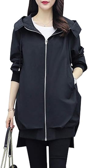 Amazon Youyouok レディース コート ジャケット 大きいサイズ 春と秋 フード付きトレンチコート 緩い 気質 脂肪mm コート ファッション 通勤 コート ジャケット 通販