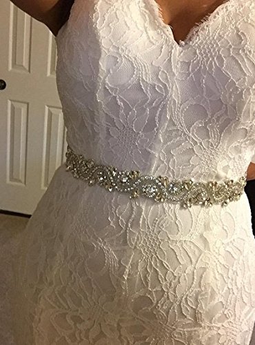 FANGZHIDI Wedding Applique Belt for Dress, 1 Yard Bridal Rhinestone Sash with Crystal Bead Pearls Trim for DIY- Best Gift for Women, Suit for Decorate Evening Gown by Sewing on/Iron on (Silver) - Thumbnail 5
