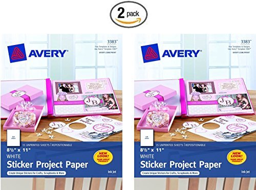 Avery 03383 8-1/2" X 11" Ink Jet Sticker Project Paper 15 Count (Pack of 2)