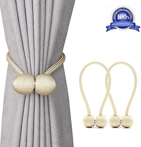 KuRail Curtain Holdbacks New Upgraded Strong Magnetic Curtain Tiebacks for Home Office Decorative Windows Curtain Buckle 12 Inch Long 2 Pack Beige