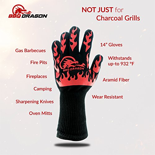 Extreme Heat Resistant Gloves - BBQ Gloves, Hot Oven Mitts, Charcoal Grill, Smoking, Barbecue Gloves for Grilling Meat Gloves, Insulated, Silicone Non-Slip Grips, U.S. Safety Tested - BBQ Dragon - Thumbnail 2