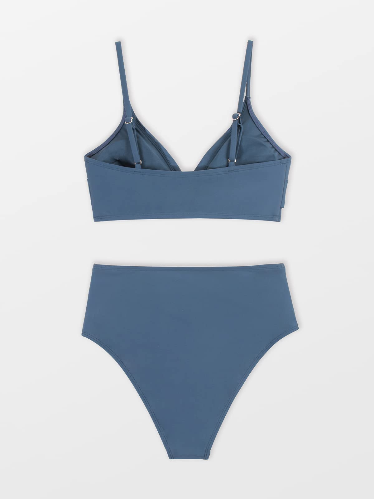 CUPSHE Women's Bikini Sets Two Piece Swimsuit High Waisted V Neck Twist Front Adjustable Spaghetti Straps Bathing Suit, L Blue - Image 5