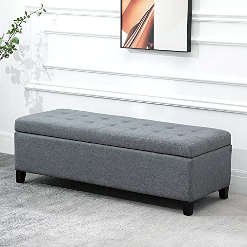 51 Large Tufted Linen Fabric Ottoman Storage Bench with Soft