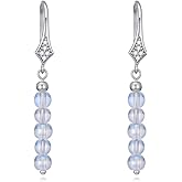925 Sterling Silver Diamond Moonstone Earrings, Bead Moonstone Dangle Drop Earrings for Women, Diamond Jewelry Gift for Valentine's Day Birthday Anniversary