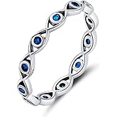 BABAMIA Rings Evil Eyes Rings for Women Men 925 Sterling Silver Personalized Rings Paved with Cubic zirconia Stackable Multiple Color Sizes Band Ring