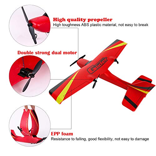 Gbell RC Glider Airplane for Kids Adults - 350mm Wingspan EPP Micro 2.4G 2CH Gyro RTF Remote Control Helicopter Plane Glider Toys Xmas Birthday Gifts for Boys Girls 8 + Year Old & Adults (Red)