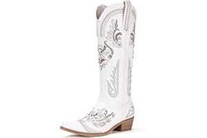 Lumeheel Cowboy Boots for Women - Wide Calf Knee High Western Cowgirl Boots, Sparkly Rhinestone Retro Country Boots with Classic Embroidered, Pointed Toe Chunky Heel Pull on Vintage Tall Boots