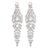 BriLove Women's Elegant Crystal Wedding Bridal 1920s Hollow Floral Cluster Teardrop Dangle Earrings Clear Silver-Tone