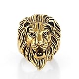 COPAUL Jewelry Punk Rock Men's Stainless Steel Rings, Lion Style,Gold Color,Size10