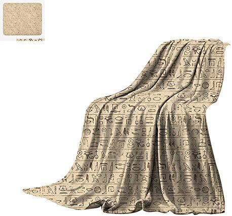 Egyptian Throw Blanket Old Dated Hieroglyphics Ancient Language Hand Written Style Borders with Worn Look Print Artwork Image 50"x30" Tan Brown