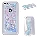 Dealspank Glitter Case for iPhone 5C, 3D Flowing Glitter Hearts Bling Quicksand Liquid Case Protective Clear Hard Case Cover for iPhone 5C (Hearts/Blue)+ A shinning hair bun sent randomly