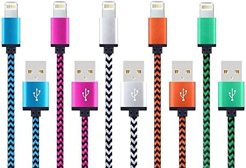 5Pcs 3.3ft Nylon Braided 8 Pin Lightning Cable USB Charging Cord with Aluminum Connector for iPhone 7, 7 plus, 6s, 6s plus, 6, 6 plus, 5c, 5s, 5, iPad Air, Mini, iPod Nano