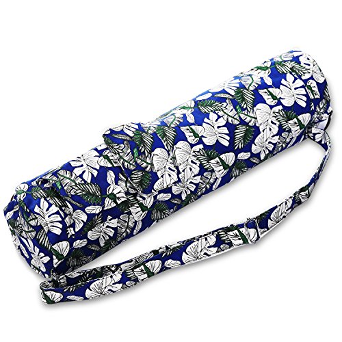 IUGA Yoga Mat Bag Easy Access Zipper with 2 Functional Storage Pockets, Fine Canvas with Eco Printing, Adjustable Shoulder Strap