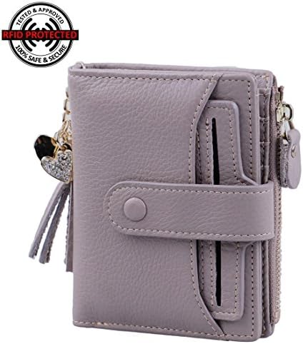 Womens Bifold Genuine Leather Wallet RFID Blocking Removable ID Window Card Holder (Gray)