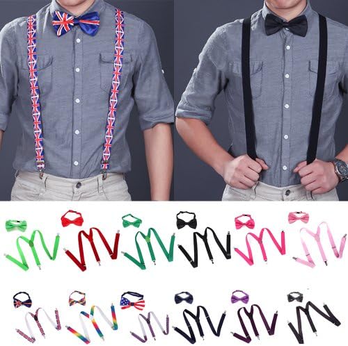 HDE Men's Pre-Tied Adjustable Bow Tie with Y-Back Clip Suspenders for Tux Wedding Prom Formal