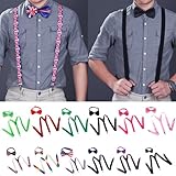 HDE Men's Matching Pre-Tied Adjustable Bowtie and Y-Back Clip Suspenders