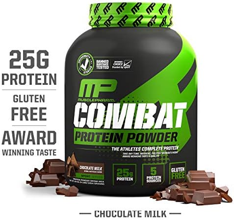MusclePharm Combat Protein Powder, Essential Whey Protein Powder, Isolate Whey Protein, Casein and Egg Protein with BCAAs and Glutamine for Recovery, Chocolate Milk, 4-Pound, 52 Servings