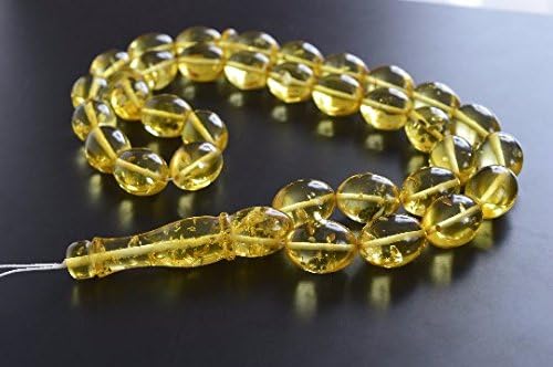 Lemon With Shell Color Baltic Amber Misbaha Prayer Beads Olives Beads 89g Massive Rosary
