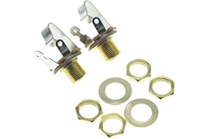 KAISH Gold Premium 2-Pack Brass Material American Thread Audio 1/4" Female Guitar/Bass Output/Input Jack 6.35mm TS Mono Panel Mount Jack Socket with Nuts and Washer