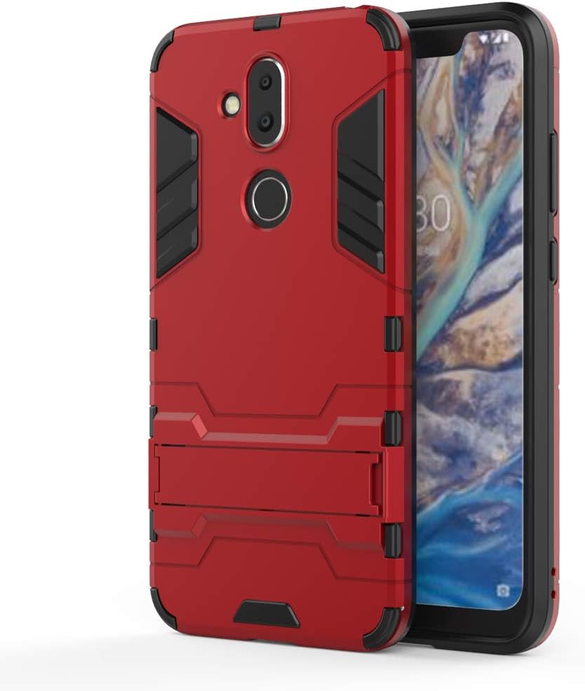 Nokia 7.1 Plus/ X7 Case, 2 in 1 Tough PC + TPU Soft Silicone Shockproof Impact Resistant Hybrid Dual Layer Heavy Duty Armor Bumper Protective Cover for Nokia 7.1 Plus/ X7 [Red]