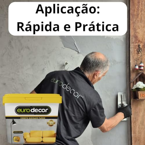 Cimento Queimado 5KG Euro decor para Parede e Piso | Revestimento Decorativo com Efeito Cimento Queimado, Acabamento Moderno e Alta Durabilidade (Crômio, 5KG)