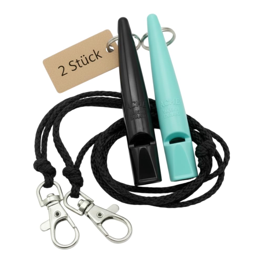 ACME Dog Whistle No. 210.5 with Whistle Band | Double Pack | 2 Whistles Including 2 Bands | Ideal for Recall - Loud and Far-reaching (Black + Turquiose)