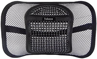Lumbar Support, Yoheox Office Chair Car Back Support Breathable Mesh Lumbar Cushion With Elastic Strap Perfect For Lower Back Pain Relief,Black